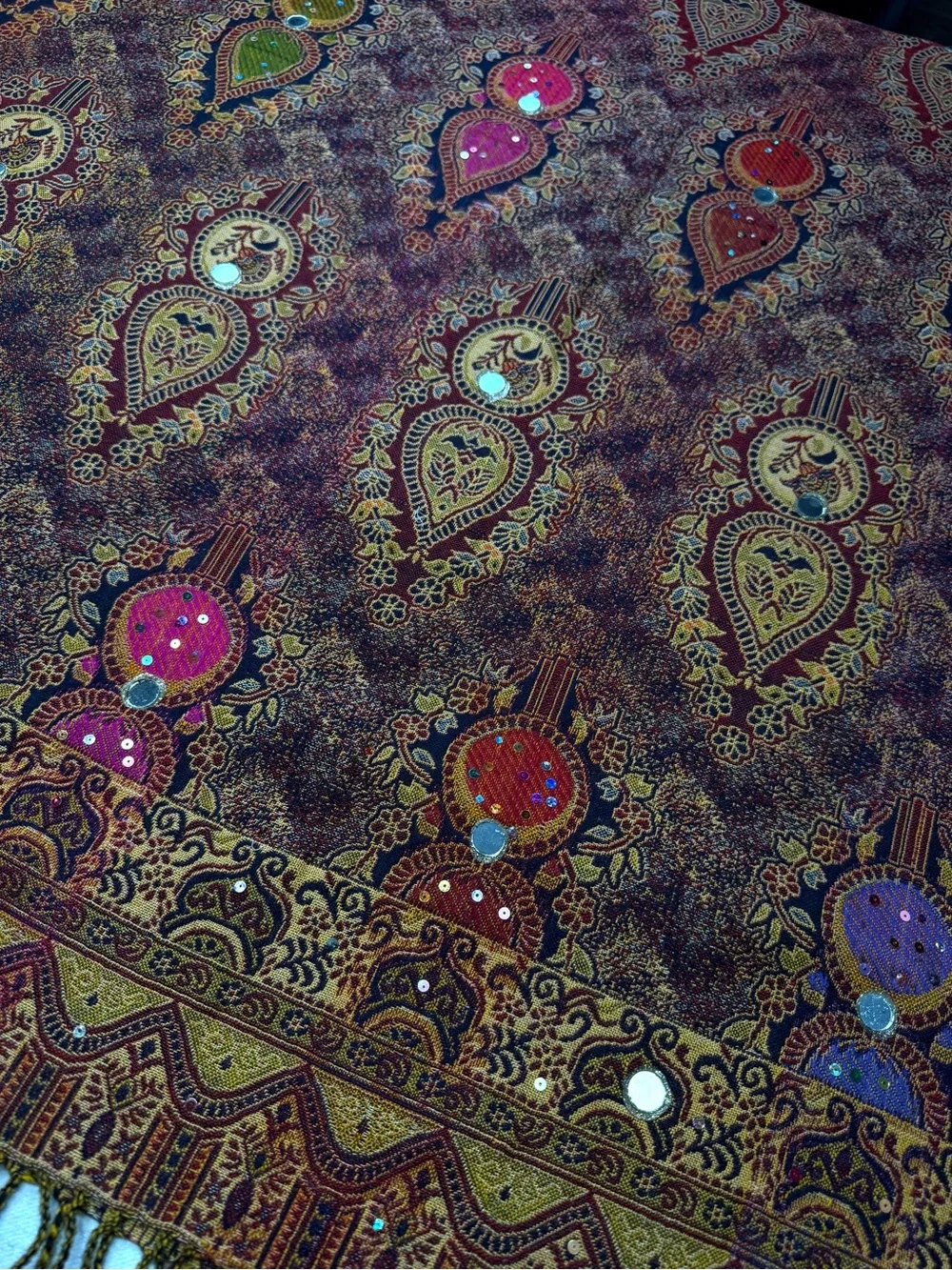 Indian Paisley Embellished Scarf/Stole 34x88 Multicolor Boho